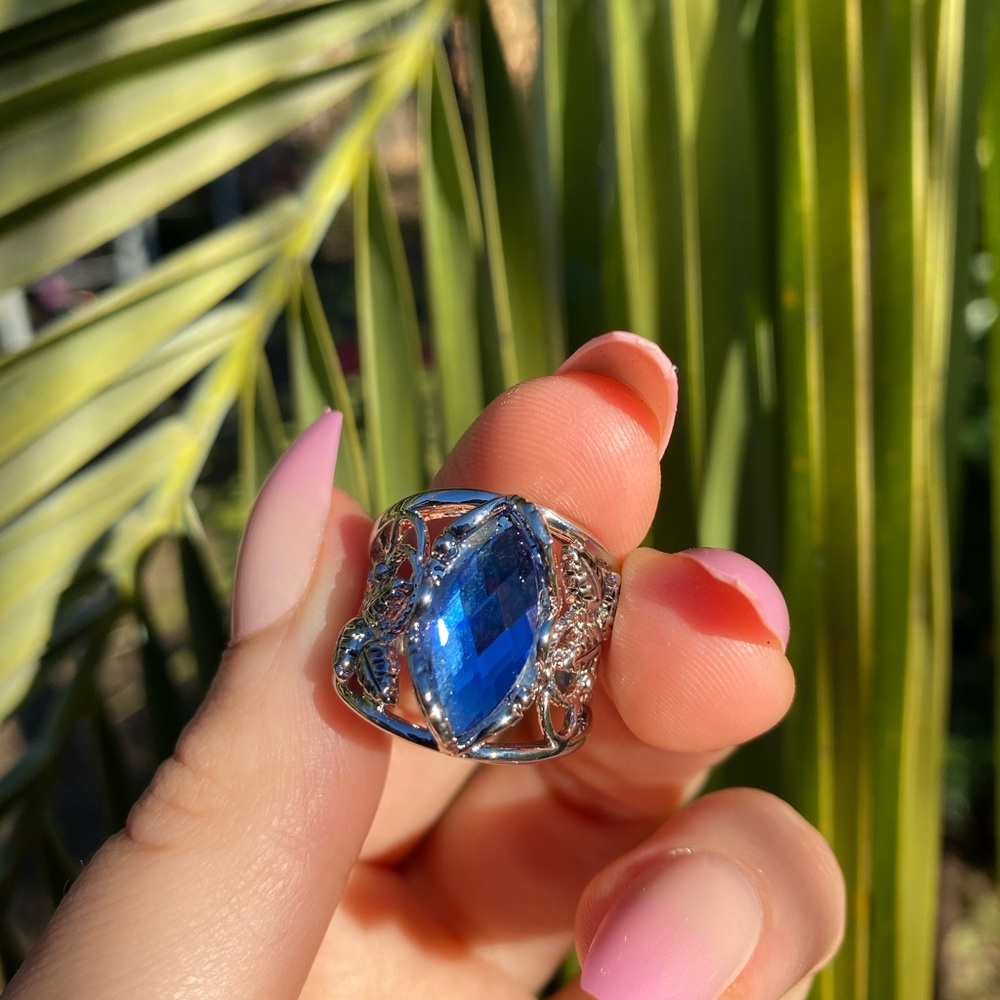 NEW 925  Silver Marquise Cut Blue/Stone Ring - Picture 8 of 14